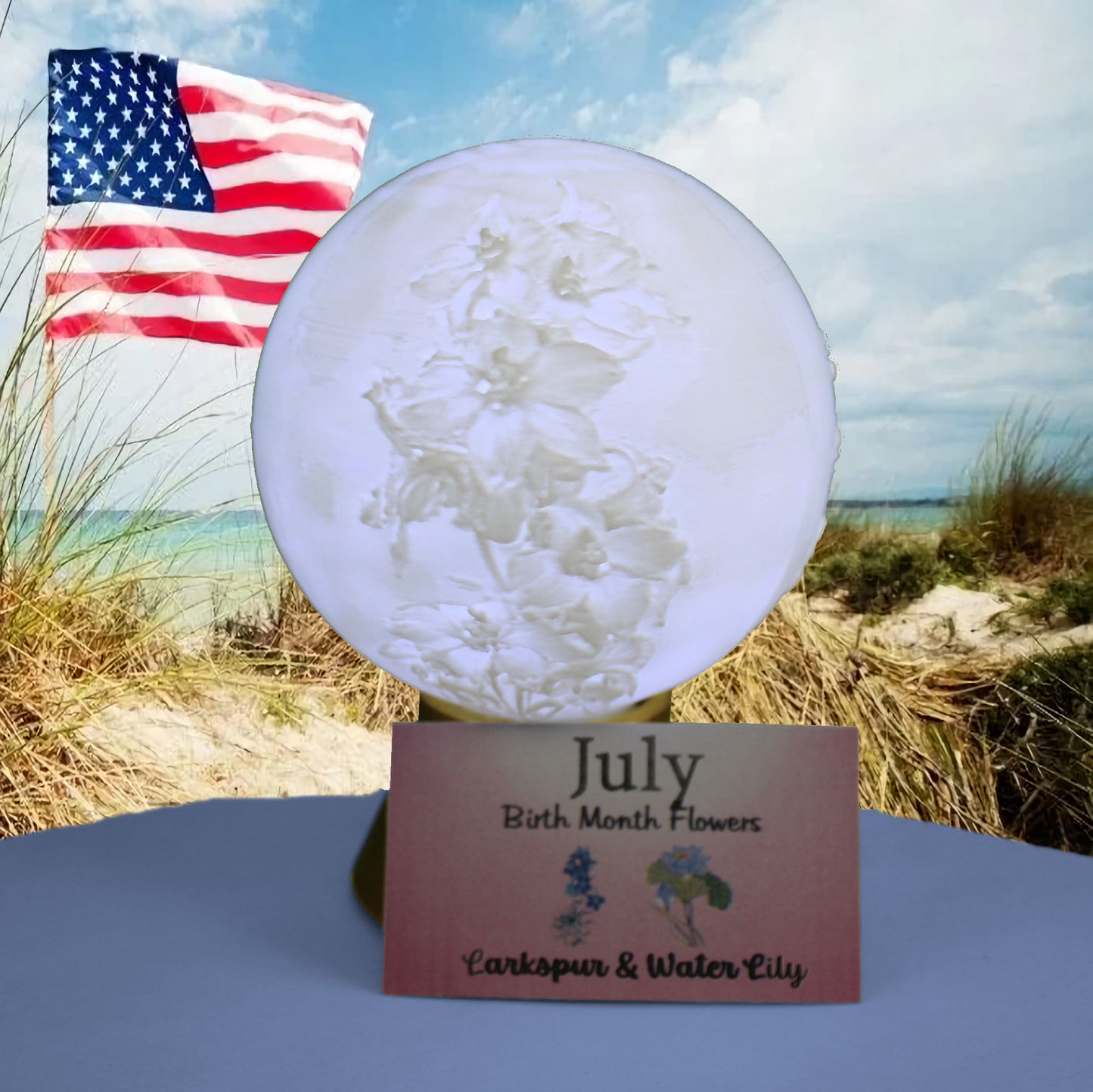 July Birth Month Flower Light Globe - Larkspur, Water Lily