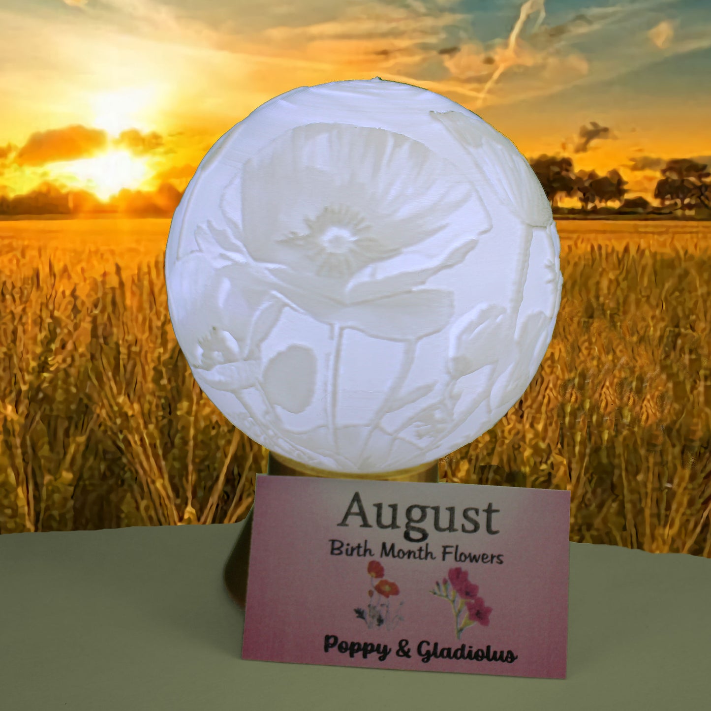August Birth Month Flower Light Globe - Poppy, Gladiolus