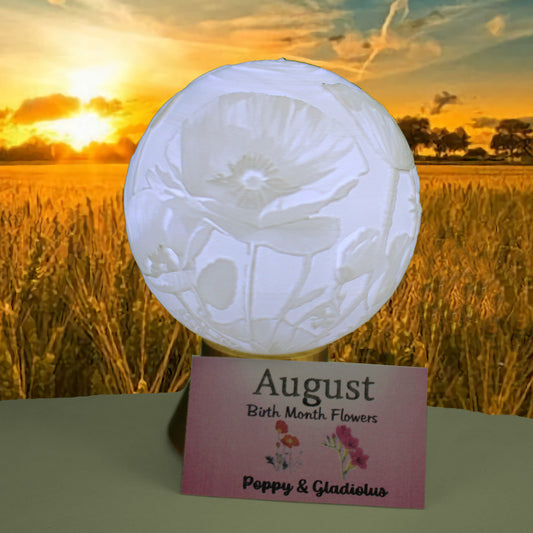 August Birth Month Flower Light Globe - Poppy, Gladiolus