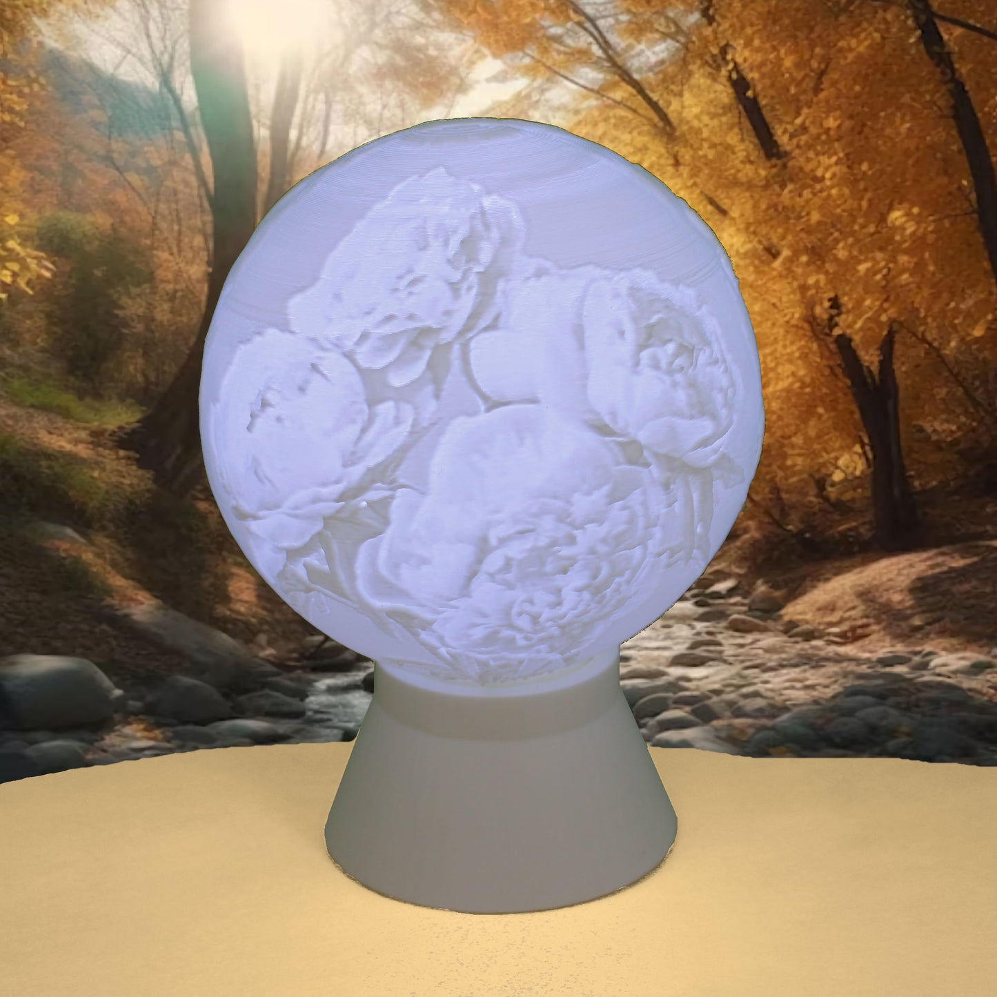 November Birth Month Flower Light Globe - Peony, Chrysanthemum