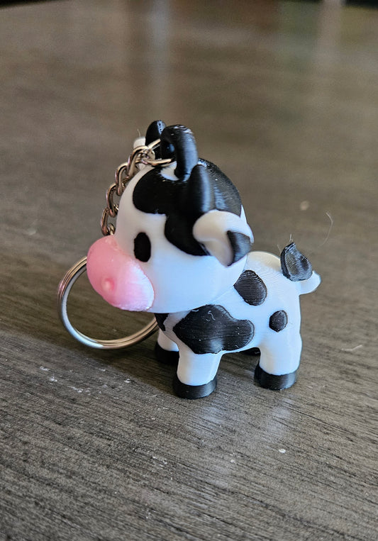Black & White 3D Printed Cow Keychain