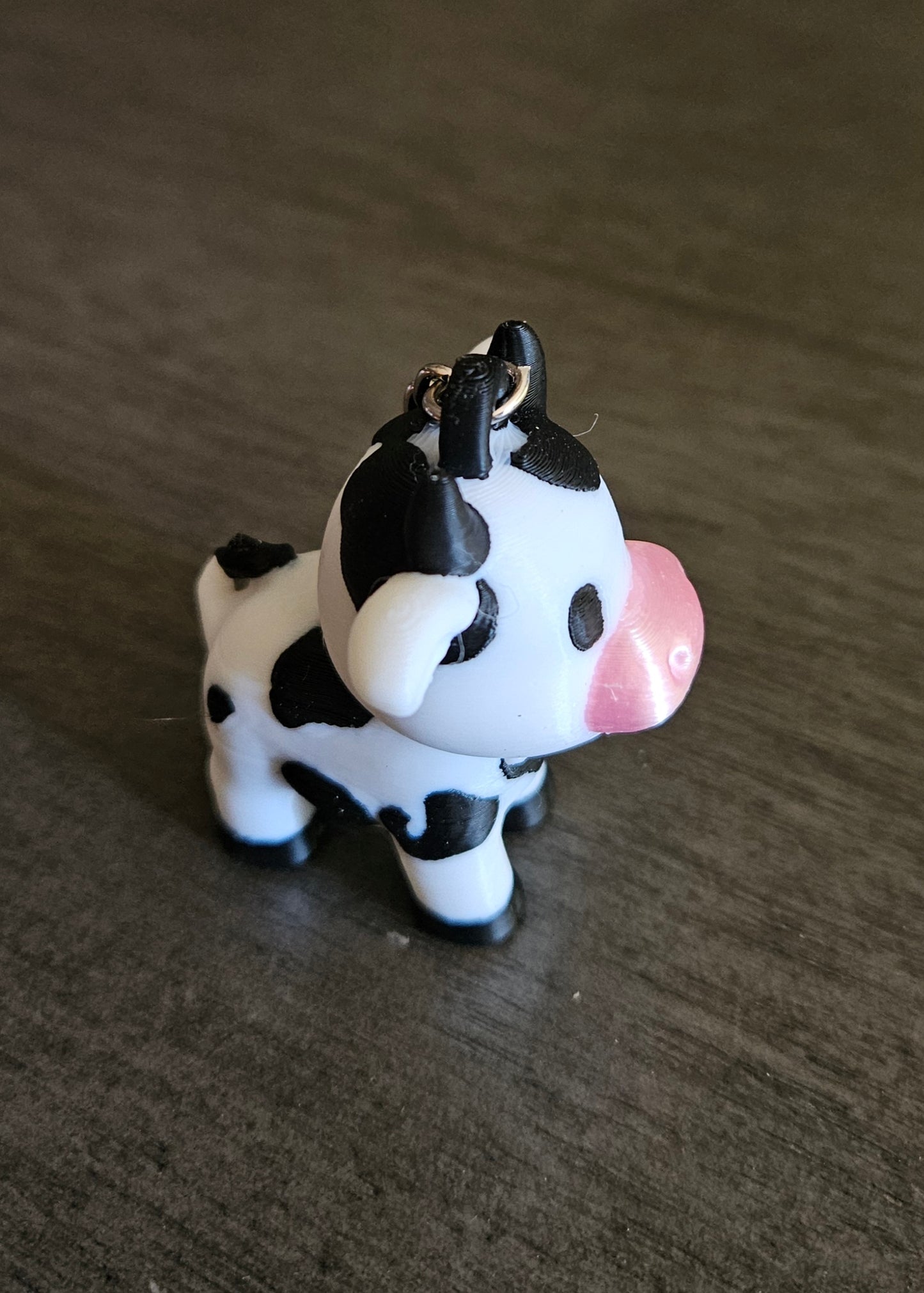 Black & White 3D Printed Cow Keychain