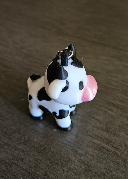 Black & White 3D Printed Cow Keychain