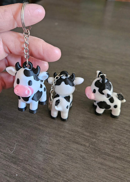 Black & White 3D Printed Cow Keychain